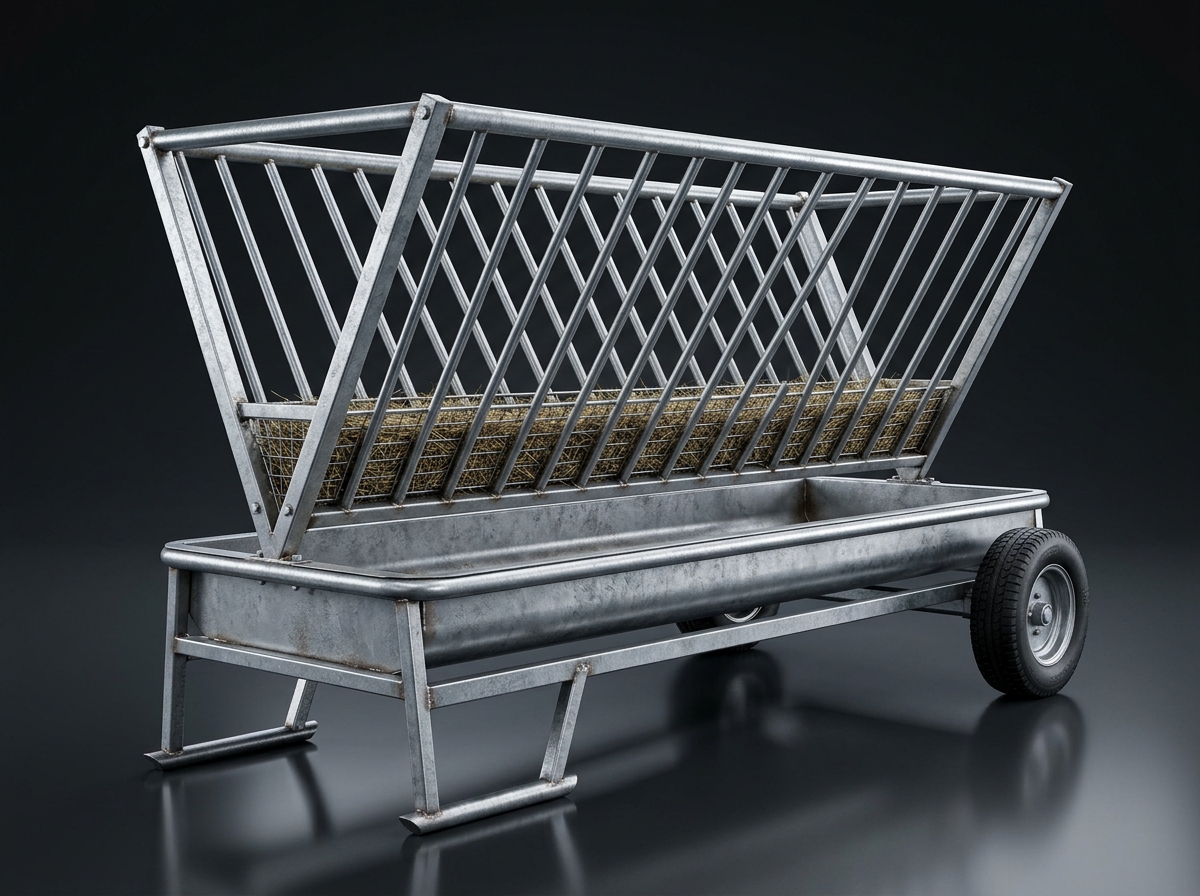 8 Kafa Küçükbaş Koyun & Keçi Kilitli Yemlik Modülü (2.50 Metre) 3D Çizimi